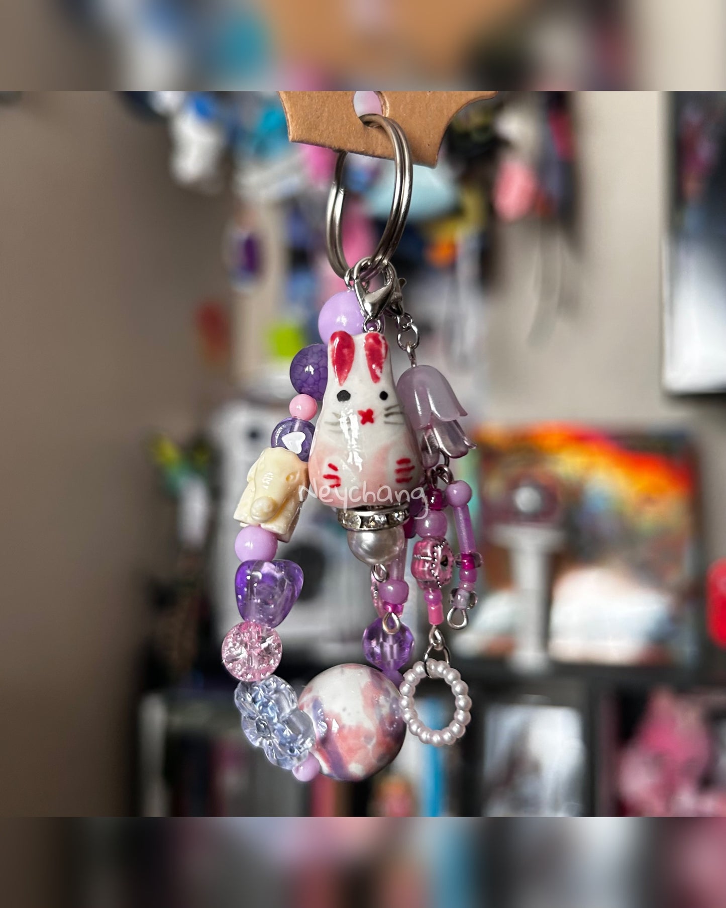 purple + pink bunny keychain